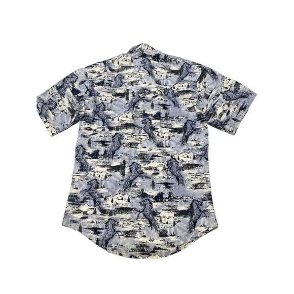 WRANGLER HORSE PRINT BLUE BUTTON DOWN SHIRT SIZE SMALL | U1 - Picture 2 of 6